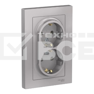 Розетка 2-м AtlasDesign с заземл. 16А в сборе алюм. SchE ATN000324
