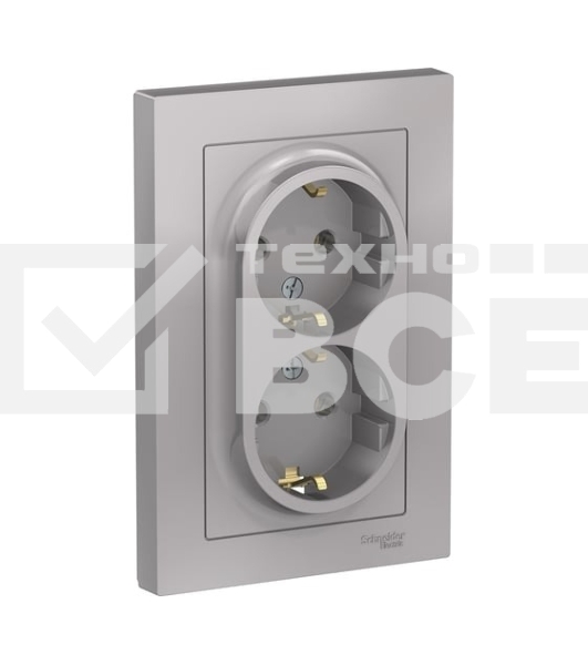 Розетка 2-м AtlasDesign с заземл. 16А в сборе алюм. SchE ATN000324