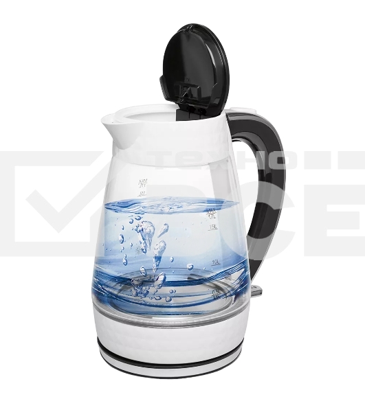 Чайник электрический Polaris PWK-1704-СGL белый/черный, 2200W, 1,7 л, стекло, подсветка