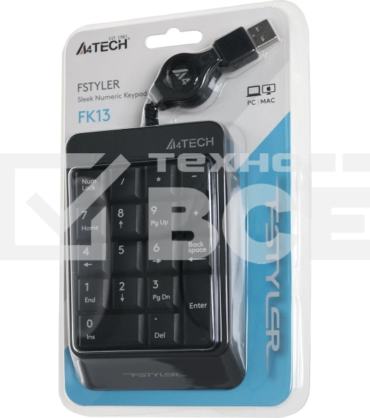 Числовой блок проводной A4Tech Fstyler FK13, USB, серый