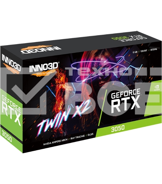 Видеокарта INNO3D RTX 3050 Twin X2/RTX3050, DP,HDMI,DVI, 6G,D6