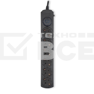 Сетевой фильтр Ippon BK-6-EU-3-16-B 3м (6 розеток) черный (коробка)