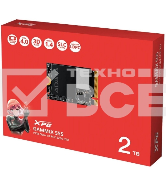 Накопитель SSD ADATA M.2 2230 2TB XPG GAMMIX S55 PCIe Gen4x4 with NVMe 5000/3700, 3D ТLC NAND