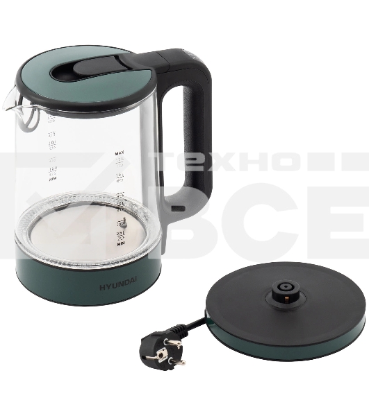 Чайник электрический Hyundai HYK-S4805 1.7л. 2200Вт темно-зеленый корпус: стекло/пластик