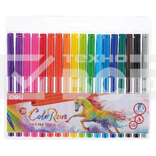 Фломастеры Deli EC10013 ColoRun Вентилируемый 18цв. пакет с европодвесом