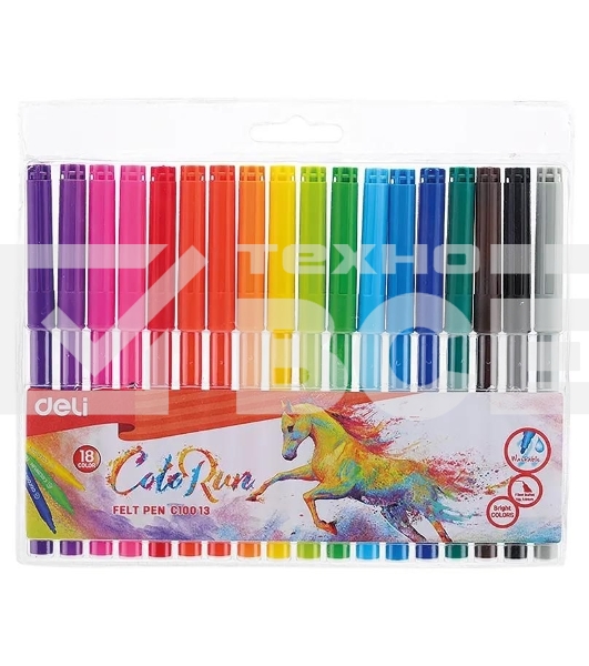 Фломастеры Deli EC10013 ColoRun Вентилируемый 18цв. пакет с европодвесом