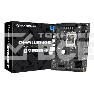 Материнская плата Maxsun Challenger B760M-F, LGA 1700, Intel B760, 2xDDR4, 3xSATA III, 2xM.2, 1xPCIe 4.0 x16, 1xHDMI, 1xVGA, 1xRJ-45 1Gb LAN, 2xUSB 3.2 Gen 1, 4xUSB 2.0, 3x3.5 мм, 5.1, mATX