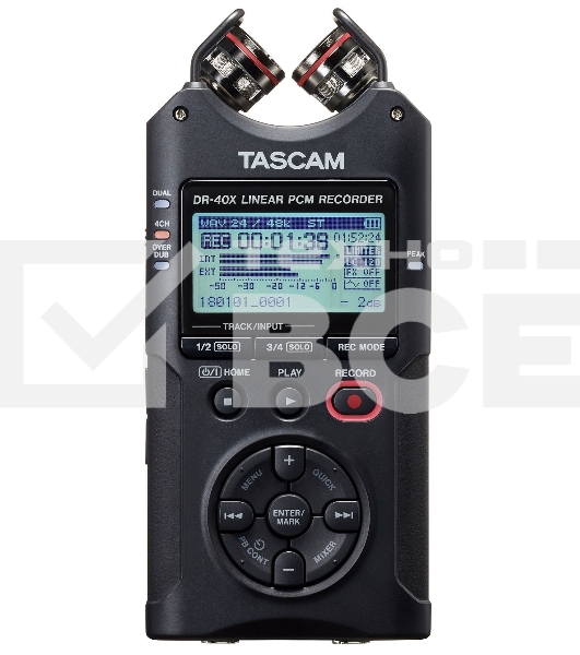 Рекордер мобильный Tascam DR-40X дисплей, запись - MP3, WAV, SD, SDHC, SDXC, время работы - 18 ч