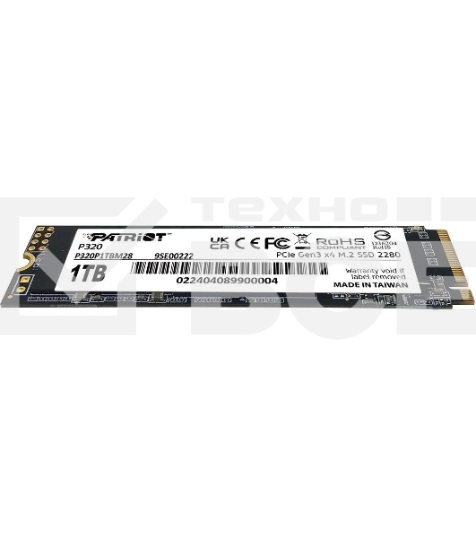 Накопитель SSD Patriot P320, 1Tb, PCIe 3.0 x4, M.2 2280, NVMe, R/W 3000/2200