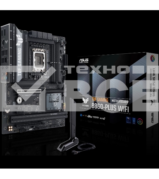 Материнская плата ASUS TUF GAMING B860-PLUS WIFI, LGA 1851, Intel B860, 4xDDR5, 4xSATA, 3xM.2, 1xPCIe 5.0 x16, 1xPCIe 4.0 x16, 1xDP, 1xHDMI, 1x 2.5Gb LAN, 1xUSB 20Gbps, 2xUSB 10Gbps, 3xUSB 5Gbps, 2xUSB 2.0, 5x3.5 мм, 7.1, ATX