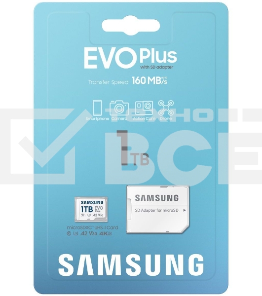 Флеш карта Samsung EVO Plus MicroSDXC MB-MC1T0SA/KR 1Tb A2 U3 V30 +SD Adapter