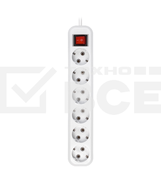 Удлинитель Smartbuy, 6 гнезд 7 м, 16А/3,5 кВт с выкл. и заземлением ПВС 3х1,0 (SBE-16-6-07-ZS)