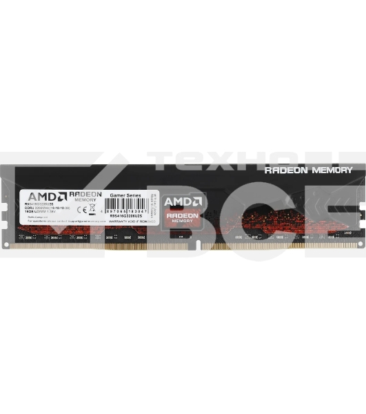 Оперативная память AMD Radeon R9, DDR4, 16GB (1x16GB), 3200MHz, CL16, DIMM, с радиатором, черный