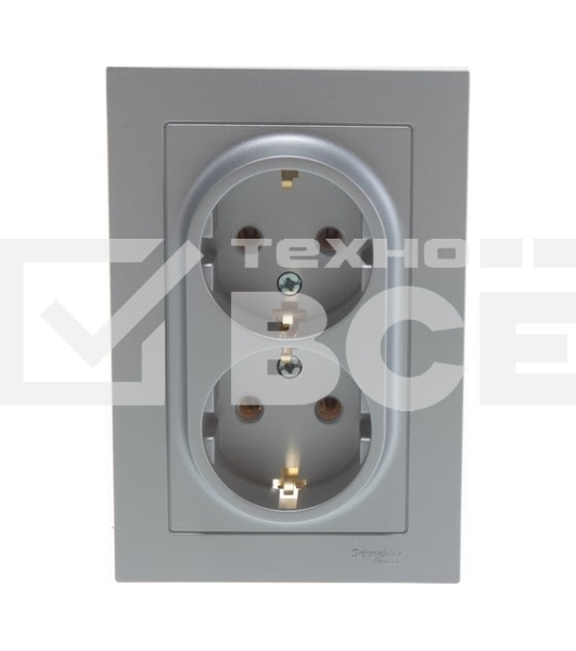 Розетка 2-м AtlasDesign с заземл. 16А в сборе алюм. SchE ATN000324