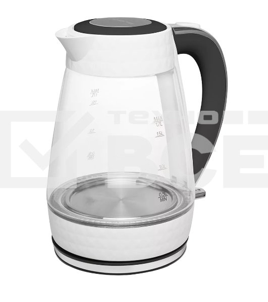 Чайник электрический Polaris PWK-1704-СGL белый/черный, 2200W, 1,7 л, стекло, подсветка