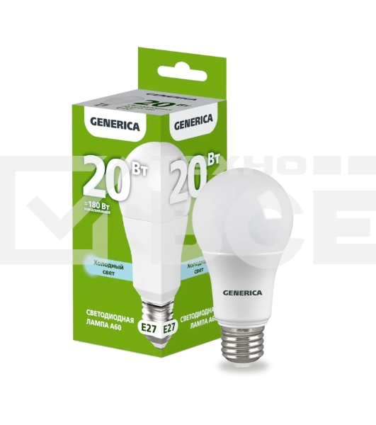 Лампа светодиодная GENERICA LL-A60-20-230-65-E27-G A60 20 Вт грушевидная 6500К E27 230В
