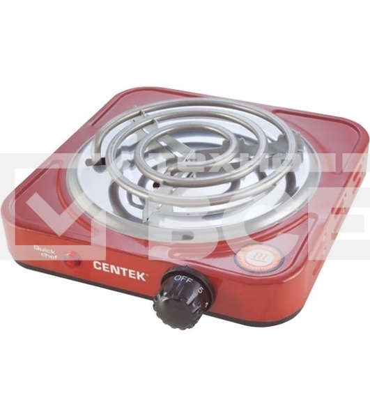 Плита настольная электрическая Centek CT-1508 красный, 1 кВт, ТЭН, конфорки - 1, эмаль, поворотные переключатели