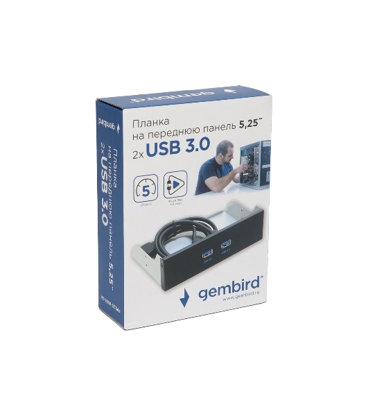 Планка USB 3.0 на переднюю панель 5.25' Gembird FP5.25-USB3-2A, USB, 2xUSB-A 3.0, USB