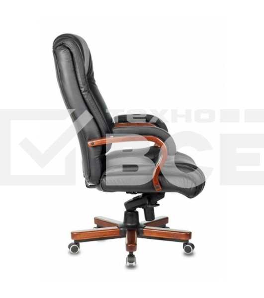 Кресло руководителя Бюрократ T-9925WALNUT/BLACK черный, кожа, крестовина дерево