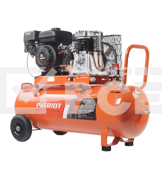 Компрессор Patriot бензиновый KGA 450 L100 - 450 л/мин, 10 бар, 100 л, 7 лс, быстросъем и «елочка» с вентилем