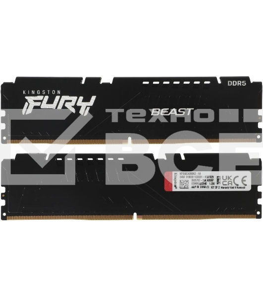 Оперативная память Kingston Fury Beast, DDR5, 32GB (2x16GB), 5600MHz, CL40, DIMM, с радиаторами, черный