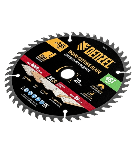 Пильный диск по дереву Denzel ф185 х 20 мм, 48 зубьев, тонкий 733337
