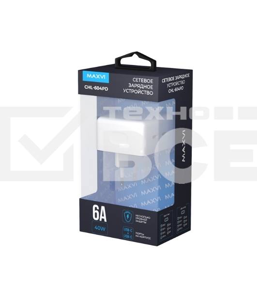Сетевое зарядное устройство Maxvi CHL-604PD Type-C\Type-C 40W 6A (3A+3A) PD QC3.0, белый