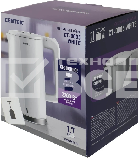 Чайник Centek CT-0005 2200 Вт, 1.7 л, белый