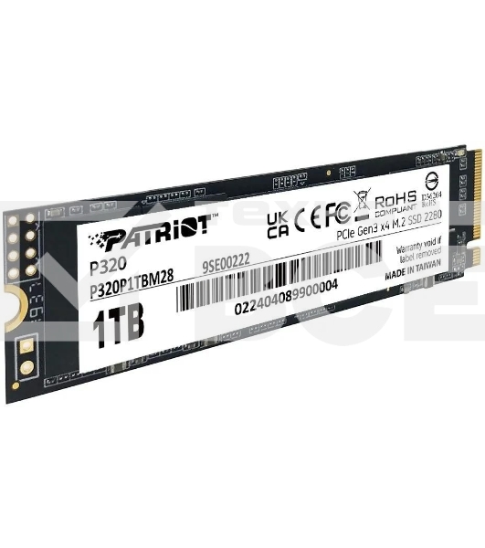 Накопитель SSD Patriot P320, 1Tb, PCIe 3.0 x4, M.2 2280, NVMe, R/W 3000/2200