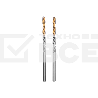 Сверло спиральное по металлу Denzel 3,2 x 65мм, Р6М5, Golden Tip, 2 шт.