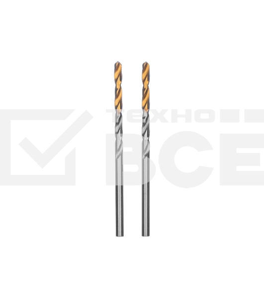 Сверло спиральное по металлу Denzel 3,2 x 65мм, Р6М5, Golden Tip, 2 шт.