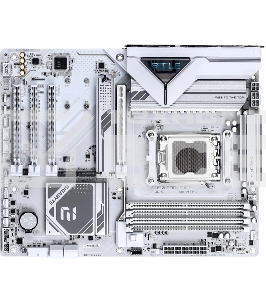 Материнская плата Gigabyte B850 EAGLE ICE, AM5, AMD B850, 4xDDR5, 4xSATA, 3xM.2, 1xPCIe 5.0 x16, 1xPCIe 4.0 x4, 2xPCIe 3.0 x1, 1xDP (v1.4), 1xHDMI (v2.1), 1x2.5Gb LAN, 2xUSB-A 10Gbps, 2xUSB-A 5Gbps, 6xUSB-A 2.0, 1xUSB-C 5Gbps, 3x3.5 мм, 7.1, ATX