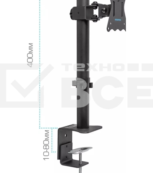 Кронштейн для монитора Kromax CASPER-505 черный 4 шт/уп. 10'-34', max 10 кг, 4 ст св., нак. ±80°, пов. 180°, max VESA 100x100 мм.