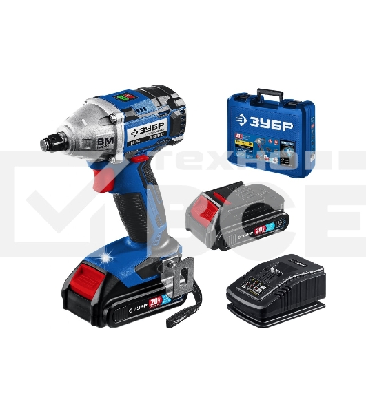 Бесщеточный гайковерт ЗУБР Профессионал GB-250-22, 20В, 2 АКБ (2Ач), в кейсе