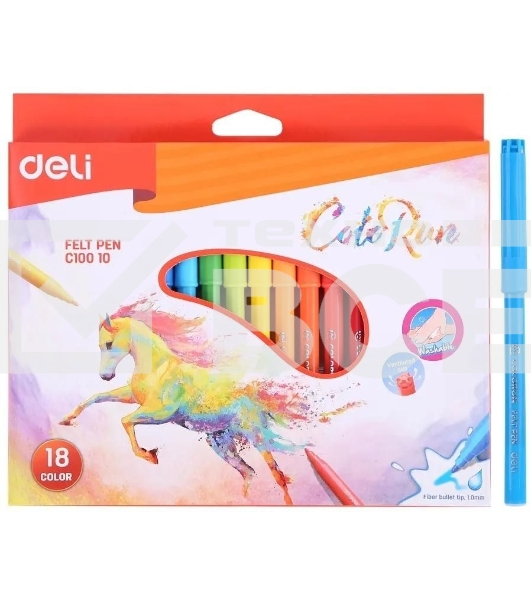 Фломастеры Deli EC10010 ColoRun Вентилируемый 18цв. коробка с европодвесом