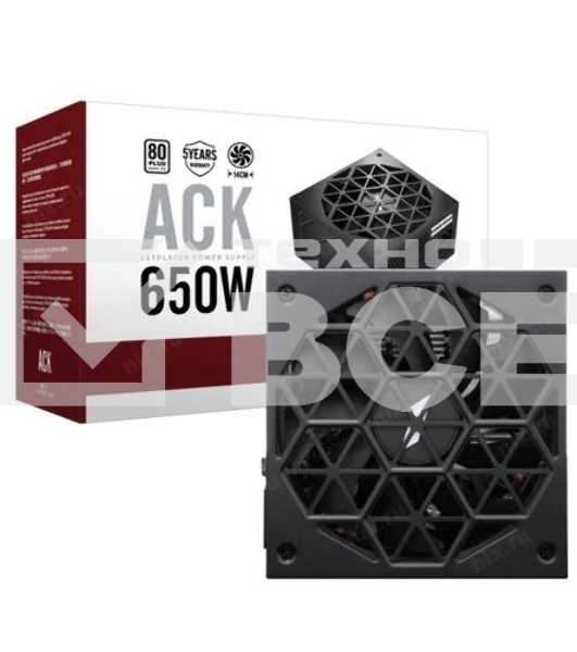 Блок питания 1STPLAYER ACK HA-650AC1, 650Вт, 80 PLUS Standard, 140мм, черный