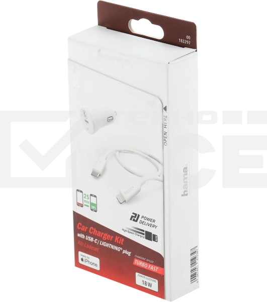Комплект зарядное устройство Hama H-183297 3A PD для Apple кабель Apple Lightning/Type-C белый