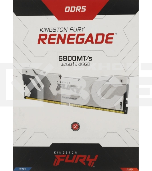 Оперативная память Kingston Fury Renegade, DDR5, 32GB (2x16GB), 6800MHz, CL36, DIMM, с радиатором, белый