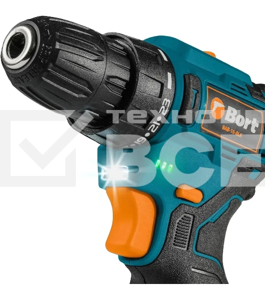 Дрель-шуруповерт Bort BAB-16-BLK, Аккумуляторная, 16,8В, 2 АКБ, Кейс