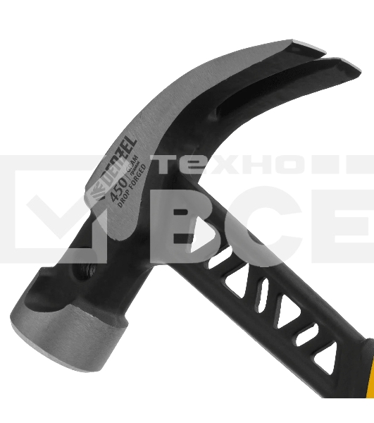 Молоток-гвоздодер Denzel 450 г, цельнокованый, боек с магнитом, двухкомп. обрезин. рук-ка