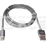 Кабель Qumo Type-С кабель, 1м, USB 2.0, 5В, 2А, 10Вт, тканевая оплетка, стальной коннектор, серый космос, фото 1