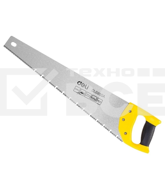 Ножовка по дереву Deli DL6850A 500мм, сталь 65Mn, шлифовка зубцов с 3-х сторон, рукоять из двухкомпонентного противоударного пластика