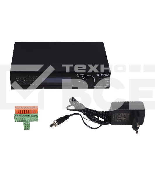 Конвертор Intrend ITDAN-PTR44 Dante - аналог. 4 входа/4 выхода phoenix, 2xRJ45(Dante). встроенный аудиопроцессор (gain, phantom power, mute). Управление ethernet/RS232. Питание 12V