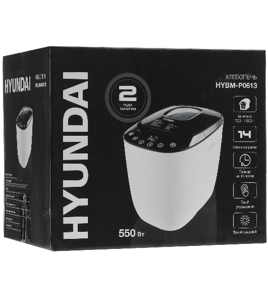 Хлебопечка Hyundai HYBM-P0613 белый/чёрный, 600 Вт, 0.9 кг, 12 программ