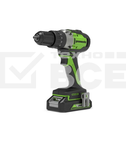Дрель-шуруповерт аккумуляторная GREENWORKS GD24DD60K2, Аккумуляторная, 18В, Ударная, Кейс