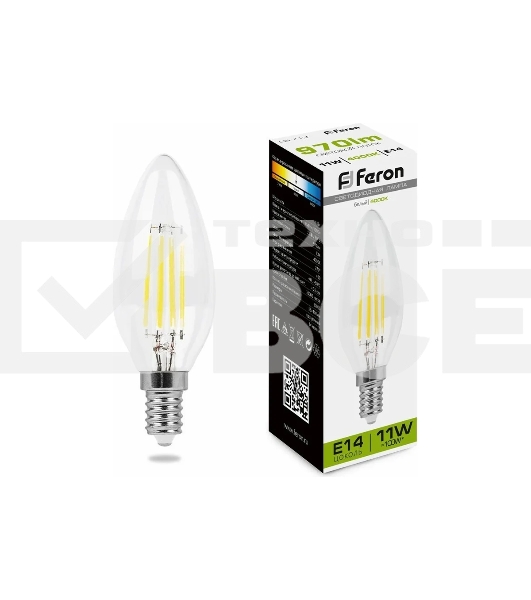 Лампа светодиодная Feron LB-713 (38008) 11 вт Е14 белый свеча FILAMENT