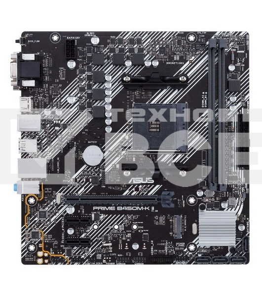 Материнская плата ASUS PRIME B450M-K II, Socket AM4, AMD B450, 2xDDR4, 4xSATA, 1xM.2, 1xPCIe 3.0 x16, 2xPCIe x1, 1xDVI-D, 1xHDMI, 1xVGA, 1x 1Gb LAN, 4xUSB-A 3.2 Gen 1, 2xUSB-A 2.0, 3x3.5 мм, 7.1, mATX