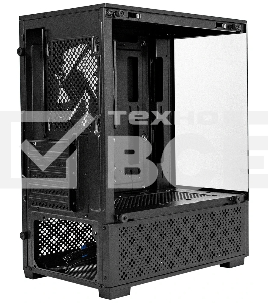 Компьютерный корпус Minitower ExeGate i3 SEA (mATX, без БП, 1*USB+1*USB 3.0, HD аудио, черный, 1 вент. 12см с RGb подсветкой, передняя и боковая панели - закаленное стекло)