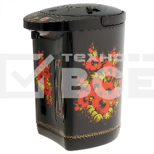 Термопот ВАСИЛИСА ВА-5007 Жостово Объем 4,5 л. Мощность в режиме кипячения 900 Вт. Мощность в режиме поддержания температуры воды 30 Вт. Внутренняя емкость из нержавеющей стали. Вращение корпуса на основании на 360°. Шкала уровня воды. Световые индикаторы