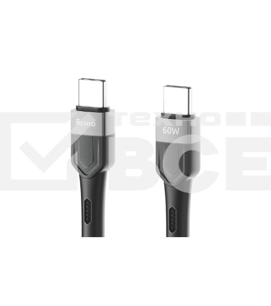 Кабель OLMIO BOLT, Type-C - Type-C, 60W, 1.2м, тканевая оплетка, черный
